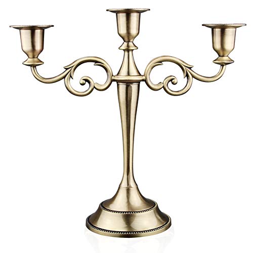 Viscacha 3-Candle Metal Candelabra â€“ Candlesticks Holder for Formal Events, Wedding, Church, Holiday DÃ©cor, Halloween â€“ Taper Candle Holder Stand Centerpiece Elegant Decoration Piece for Table,Bronze