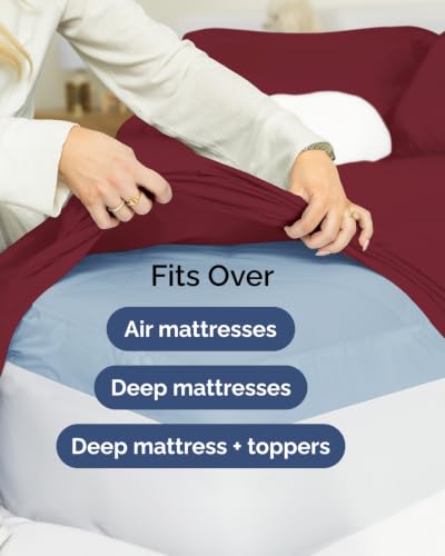 Image of Extra Deep Flex Top Split Head King Sheet Set - 6 Piece Breathable and Cooling Sheets - Hotel Luxury Bedding for Women, Men, Kids & Teens - Easy Secure Fit - Extra Deep Pockets - Burgundy