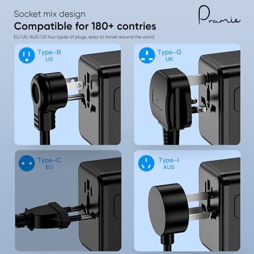 International Travel Adapter, European Travel Plug Adapter with 1 PD USB-C Fast Charging Port, 2 Type-C & 2 USB-A, Compact Travel Plug for Europe UK/Australia/USA/EU (35W,Black) — view 4