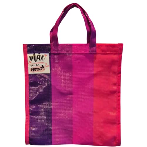 Sacola Reutilizável 37x37x16cm | Suporta 25kg | Colorida, Sustentável e Personalizada com Frases | Presente | Praia | Feira | Mercado (Mãe Eu te Amo, Roxo e Rosa)