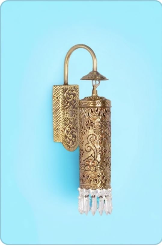 Image of Hand Carved Brass & Crystal Cylinder Sconce - Wall Light Decorative Lighting for Living Rooms Balcony Decor with Free Bulb