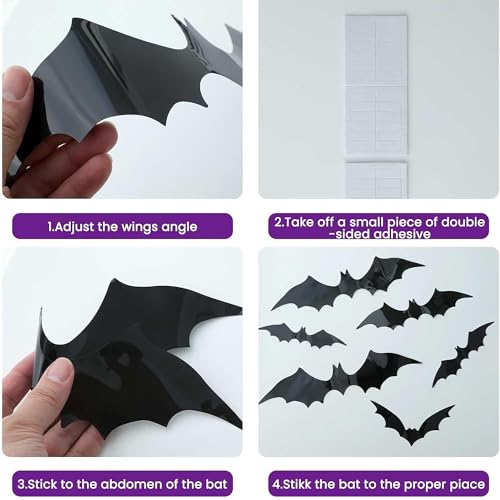 60PCS-Halloween-3D-Bats-Decoration-Halloween-Large-Bats-Wall-Decor-4-Different-Sizes-Realistic-PVC-Scary-Black-Bat-Sticker-for-Home-Decor-DIY-Wall-Decal-Bathroom-Indoor-Halloween-Party-Supplies 60PCS Halloween 3D Bats Decoration Halloween Large Bats Wall Decor 4 Different Sizes Realistic PVC Scary Black Bat Sticker for Home Decor DIY Wall Decal Bathroom Indoor Halloween Party Supplies