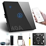 Acmerota 40A 8000W Smart-Tauchsiederschalter, schwarzer WIFI Smart Wall Touch Boilerschalter 2,4G WiFi Warmwasserbereiter-Zeitschalter Funktioniert mit Alexa Google Home und Smart Life APP Tuya APP