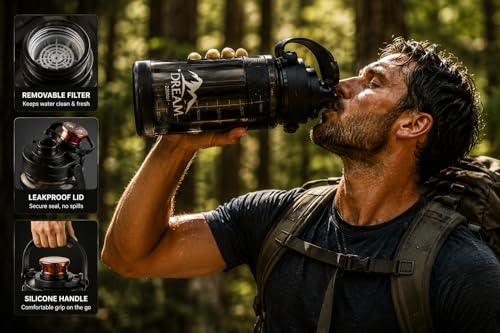 Image of 3.3 Liters Large Water Bottle With Straw & Handle, Sport Canteen Bottle With Time Marking, Leakproof Gym Water Bottle For Women & Men - Multicolor - Plastic (Dark Black)