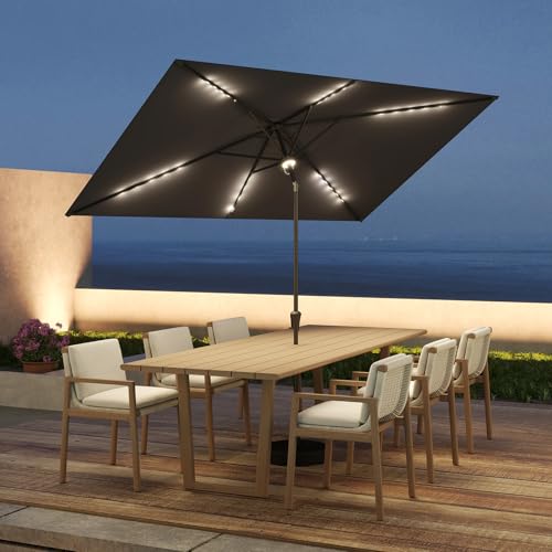 C-Hopetree 6.5 x 10 ft Rectangular Outdoor Patio Market Table Umbrella with Solar LED Lights, Anthracite