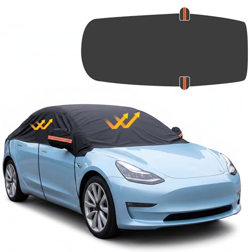 Ninonly Auto Halbgarage Wasserdicht 210D Universal Halbgarage für Auto Allwetterschutz vor Regen Staub Sonne und Laub für Windschutzscheibe
