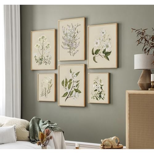 Vintage Botanical Wall Art Set of 6 Neutral Floral Canvas Wall Decor Wildflower Wall Art Watercolor Flower Prints Botanical Poster Minimalist Plant Pictures for Bedroom Living Room 8x10 Inch Unframed