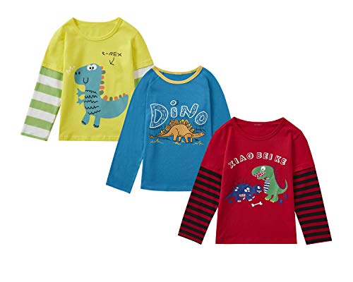 X-BAOO Toddler Boys Car Style Tops Baby Kids Crewneck Long Sleeve Cartoon T-Shirt Children's Sweatshirt Red, Blue, Yellow, 6 Years