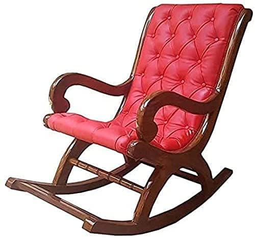 Image of Solid Sheesham Wood Rocking Chair for Living Room | Ergonomic Resting Chair for Relaxing and Pregnant Women (Black) (Red)