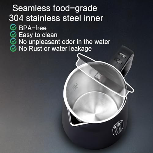 Image of 1.5L Electric Kettle Temperature Control, Black | Double Wall Cool Touch Teapot, Fast Boil, 5 Temperature Control, LED Display, Auto Shut-Off & Keep Warm