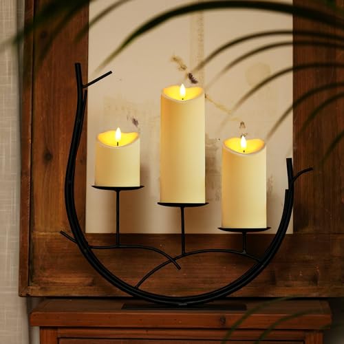 Image of Homemory Flameless Candles with Timer and Remote Control, Battery Operated LED Candles, Realistic Fake Plastic Candles for Wedding, Festival, Home Decor, Waterproof Outdoor, D3 inchH4 inch6 inch8 inch, Dark Ivory