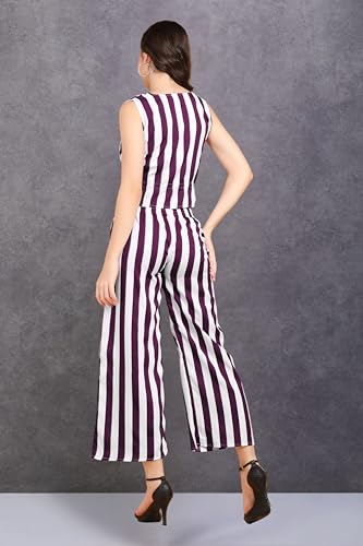 Image of POPWINGS Casual Stripe Printed Crop Top and Trouser Co-Ords Set for Women || Top and Bottom Set for Women || Women Top and Trousers Set | Women Trendy Co Ords Set || Two Piece Set for Women
