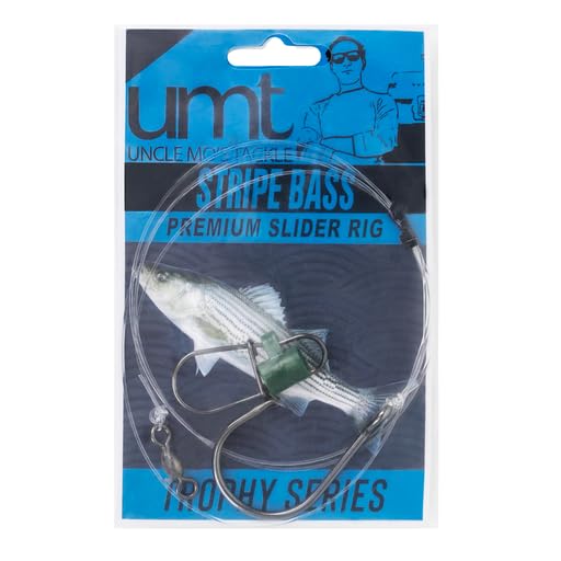 UMT 1,5 y 10-Pack Slider Fishing Rigs Anzuelo Circular 6/0 para Robalo Rayado - Equipo Superior para Pesca en Agua Salada - Robusto Slider, Lider Monofilamento 4 pies 60lb para Pesca en Playa, Surf y Barco miniatura 4