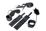 Bed Restraints with Blindfold Eye Mask and Feather Tickler, Adjustable Under Bed Restraint System with Ankle and Wrist Cuffs, Fits almost Any Size Mattress (Black)