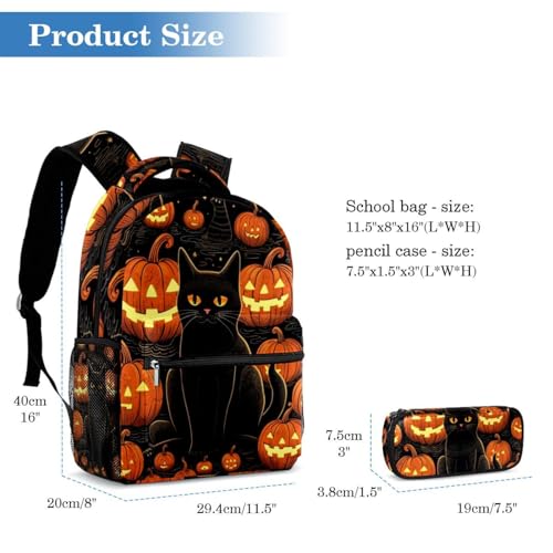 Cartable chat noir d'Halloween multicolore et sa trousse