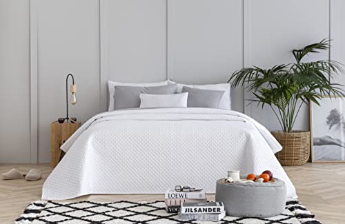 Todocama – Colcha boutí Fina con diseño de Rombos, para Primavera, Verano, otoño e Invierno. 100% Microfibra Extra Suave. Colcha Cubre Cama Multiusos. Cama 80/90-180x260cm Blanco