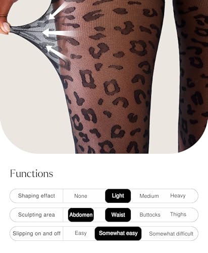 Popilush Black Sheer Tights for Women, Leopard Patterned Pantyhose, High Waist Tights 20 Denier Patterned Tights Leg-Wear3