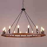 Wellmet Farmhouse Chandelier 48', Large Wagon Wheel Chandelier for High Ceilings, 16 Lights Rustic Dining Room Light Fixtures Over Table, Octagonal Candle Style