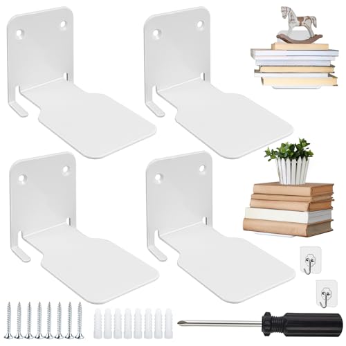 GKZB Unsichtbares Bücherregal Schwebendes Bücherregal 4er Regale für Bücher Robustes Wandregal mit Metallstruktur zur Wandmontage für Schlafzimmer, Floating Bookshelf Metall Stabil für Büro, Küche