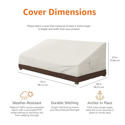Image of Amazon Basics 3-Seater Outdoor Couch and Patio Furniture Cover, Waterproof Lounge Sofa Cover, UV Resistant, Click-Close Straps, 78 inch x 38 inch x 29 inch, Beige /Tan (Pack of 4)
