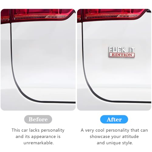 Image of Fuck IT Edition Car Emblem, 3D Cool Badge Vehicle Sticker for Side Rear Front Hood Trunk Door, Auto Exterior Decoration Decal Accessories for Men Women, Universal for Most Cars (Silver /Red)