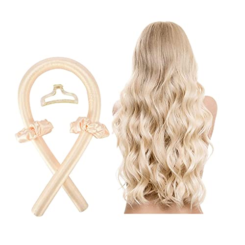 Heatless Hair Curlers, No Heat Silk Curls Rod Headband for Long Hair Overnight, Soft Foam Hair Rollers with Clip and Curling Ribbon, DIY Hair Styling Tools to Make Hair Soft and Shiny (Champagne)