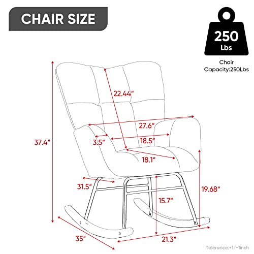 Kinffict Teddy Velvet Rocking Accent Chair, Uplostered Glider Rocker Armchair For Nursery, Comfy Side Chair For Living Room, Bedroom (Ivory+Teddy Fabric) #TOP1