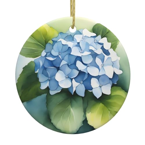 Christmas Ceramic Round Pendants MJHKXLJ Hydrangea Watercolor Printed are Smooth and Delicate for Holiday Decoration Party Dance and storefront