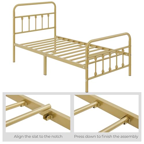 Yaheetech Classic Metal Platform Bed Frame Mattress Foundation with Victorian Style Iron-Art Headboard/Footboard/Under Bed Storage/No Box Spring Needed/Twin Size Antique Gold