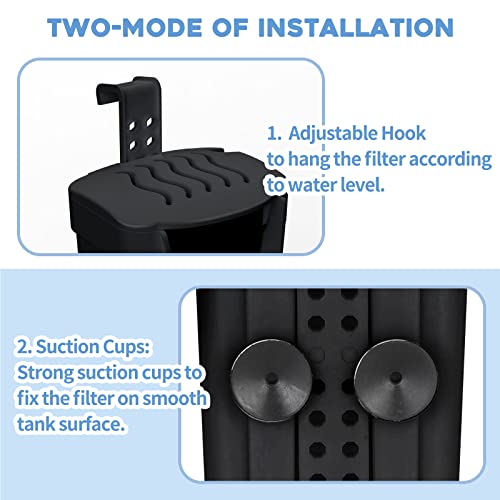 Image of Moonorange Aquarium Filter(3.5W), Fish Tank Filter, Turtle Tank Filter, Low-Water Filter for Small Fish Tank, Reptile Tank Up to 15Gallon, with 2 Cartridges(Black)