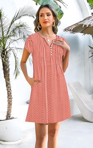 Image of Disamer Womens Casual Dresses Short Sleeve Summer Dresses 2026 Boho Floral Beach Sundresses Spring A-Line Dress with Pockets