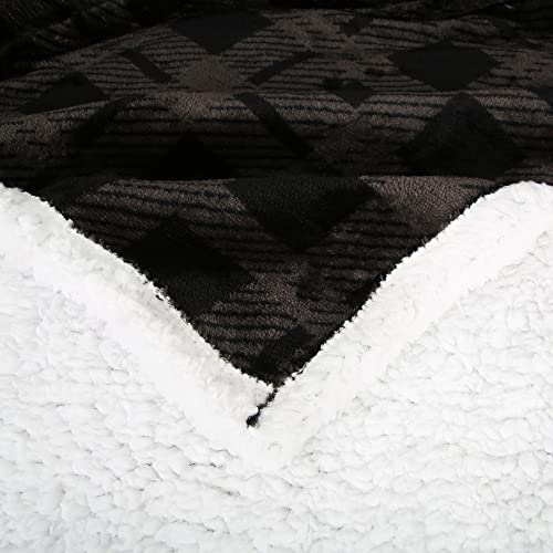 Adore Home Sherpa Fleece Throw Blanket Fluffy Soft Teddy With Flannel Front Double Size 150x200cm Checked & Plain, Grey Check