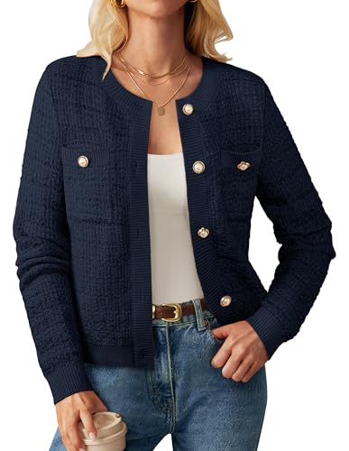 Image of GRACE KARIN Womens Open Front Button Down Long Sleeve Texture Knit Cardigan Sweaters with Pockets