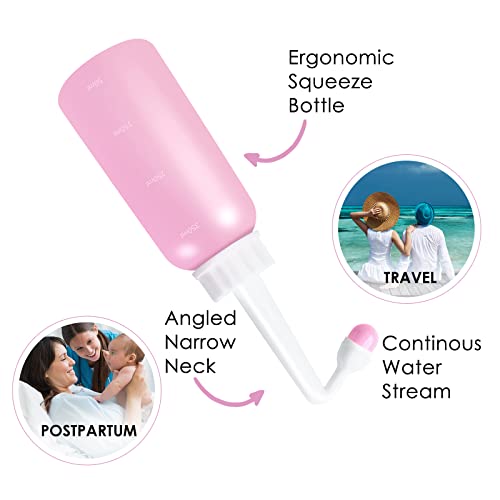 Image of RUFCRIL Mini Peri Bottle, 350ml Portable Travel Bidet with Extra Ring and Carry Bag, TPE Material for High Temperature Resistance, Essentials for Postpartum Perineal Care,Hemorrhoid Treatment, Pink
