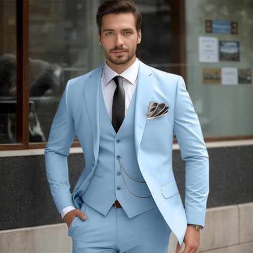 Mens Suits Slim Fit 3 Piece Wedding Groom Tuxedo Jacket Vest Pants Set Casual Prom Party Dress Suits2