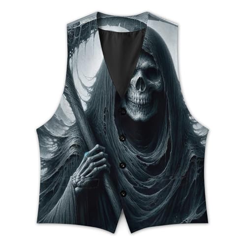 Grim Reaper with Sickle Men's Suit Vest Slim Fit V-Ncek Waistcoat Business Casual Vest3