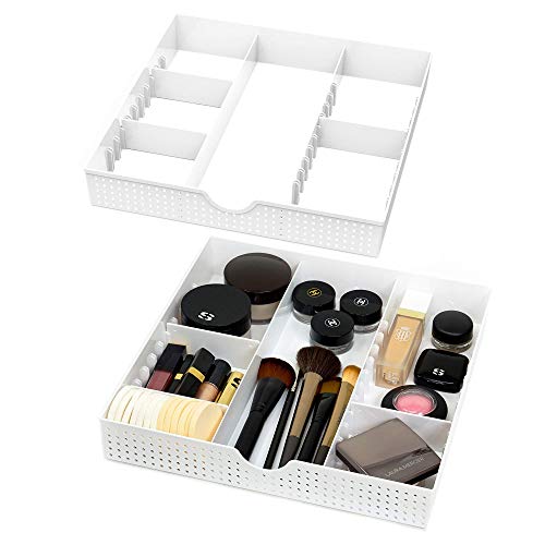 2 PK - CAXXA 3 Slot Drawer Organizer with 3 Adjustable Dividers - 6 Compartments Junk Drawer Storage for Makeup & Vanity, Office Desk Supplies and Accessories (12