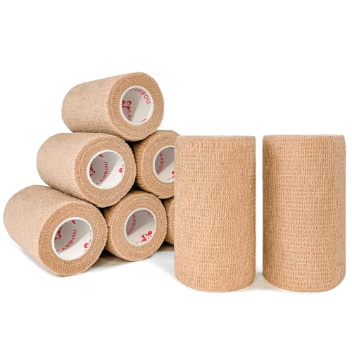 [8 Pack 4' x 5 Yards] Beige-Self Adhesive Cohesive Bandage Wrap, Self Adherant Non-Woven Wrap Rolls...