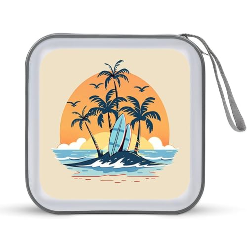 DuduYH Two Palm Trees Surfboards Sunset CD Case DVD Storage Case Portable for Car Home Travel