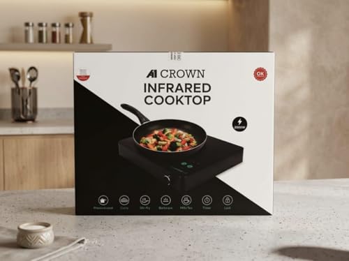 Image of 2200W Infrared Cooktop with Crystal Glass Surface - Portable Electric Stove with Touch Control, Fast Heating & Multi-Temperature Settings for Home Kitchen