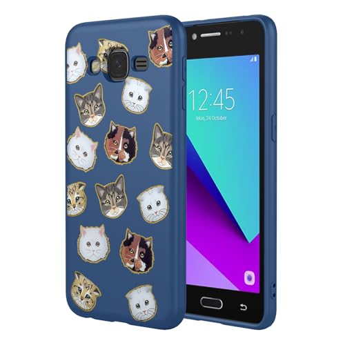 HTXWXJC Phone Case for Galaxy J3 2016 Case, SM-J320 Samsung J3 2016 Case Shockproof Flexible Bumper TPU Soft Case Cat Pattern Phone Cover for Samsung Galaxy J3 2016 Blue Cat