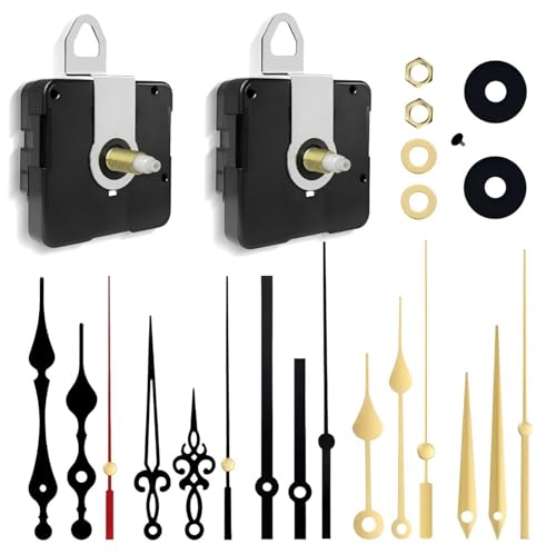 TLARTDF 2Pcs Quartz Clock Mechanism Kit Quiet Sweep Battery-Powered Clock Movement Replacement Wall Clock Motor Replacement DIY Repair Parts with 5 Set Hands (No Battery)