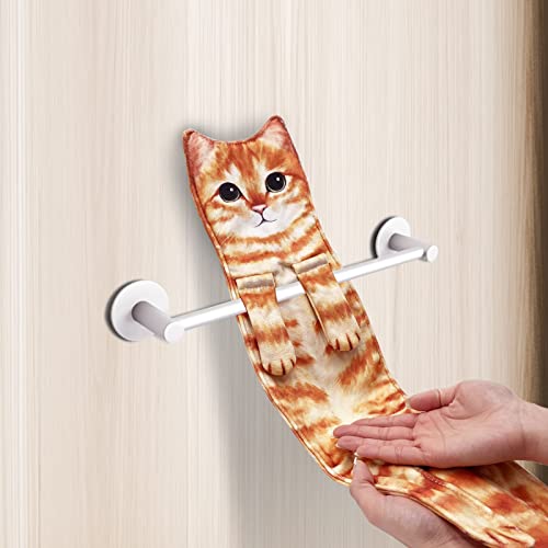 Hawgiman Hand Towels For Bathroom Kitchen,Cute Cat Quick-Dry Hanging Hand Towels Decorative For Bathroom Face Towels,Funny Gifts For Cat Lovers (Orange) #TOP4