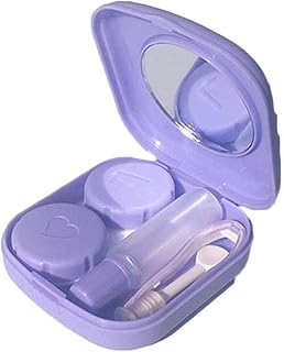 1Pc Portable Travel Contact Lens Case Box Eye Care Kit Holder Mirror Box Pocket Lens Case Travel Kit Makeup Mirror Container Lens Soaking Box Storage Holder Purple