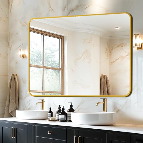 Image of Delma Bathroom Vanity Mirror, Gold Framed Mirror for Over Sink, 40x28