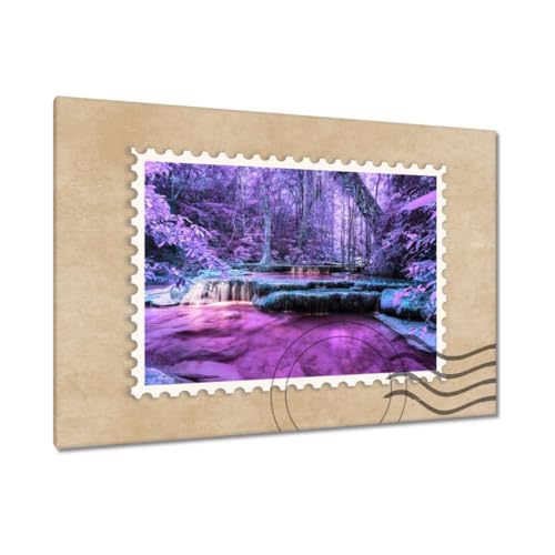 Peinture imprimée sur toile cascade violette, art mural d'évasion poétique en 120x80cm