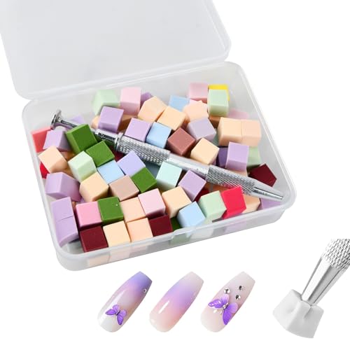 100 esponjas para uñas con mango de metal, sin tiras, aplicador de pincel de esponja, cepillo de uñas para patrones de arte de uñas degradados