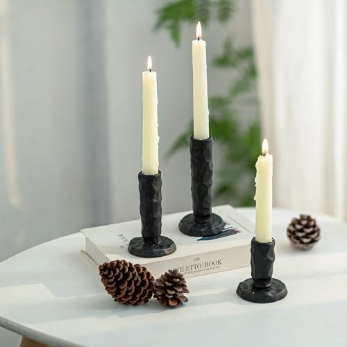 Sziqiqi Eisen Kerzenhalter Stabkerze Schwarz: Gusseisen Kerzenständer Stabkerzen 3er Set für...