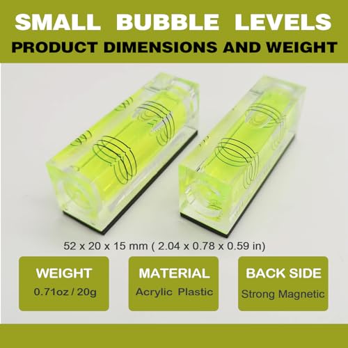 Geouniver 4Pcs Magnetic High Precision Small Bubble Level 52x20x15mm Three Line Horizontal Mini Spirit Level for Picture Hanging 3D Printer RV Camping & Carpentry
