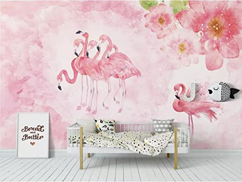 Qmetos Pink Flamingo Flower 3D Wallpaper, Flamingo Postcard Wallpaper Mural Render Illustration For Kids Nursery Bedroom Living Room Bedroom Corridor Home Decor 59''W X 39.4''H #TOP12
